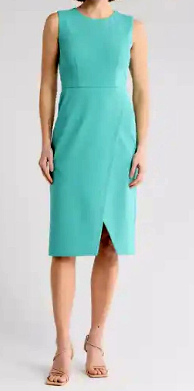 Maggy London Teal Blue / Green Sleeveless Knee Length Sheath Wrap Dress Size 10
